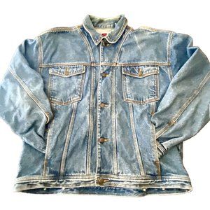 Vintage Sun Belt Denim Jacket XL 50 In Chest 25 In Long Light Stone Wash Blue